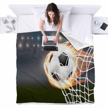 Flying Soccer Balloon With Flames In Goal Blankets 109713838