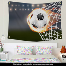Flying Soccer Balloon With Flames In Goal Wall Art 109713838