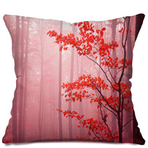 Foggy Autumn Day Into The Forest Pillows 52986001