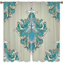 Foliate Blue Pattern Window Curtains 50302961
