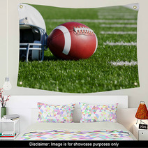 Football And Helmet On The Field Wall Art 42014628