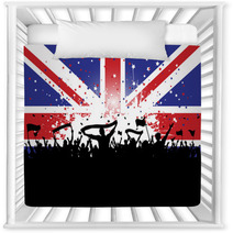 Football Crowd With Banners And Flags On Union Jack Nursery Decor 42638894