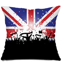 Football Crowd With Banners And Flags On Union Jack Pillows 42638894