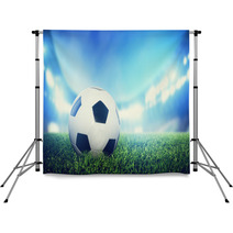 Football, Soccer Match. A Leather Ball On Grass On The Stadium Backdrops 63925763