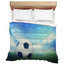 Football, Soccer Match. A Leather Ball On Grass On The Stadium Bedding 63925763