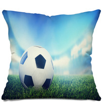 Football, Soccer Match. A Leather Ball On Grass On The Stadium Pillows 63925763
