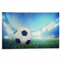 Football, Soccer Match. A Leather Ball On Grass On The Stadium Rugs 63925763