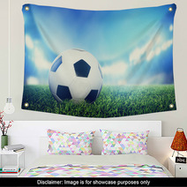 Football, Soccer Match. A Leather Ball On Grass On The Stadium Wall Art 63925763