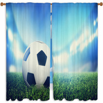 Football, Soccer Match. A Leather Ball On Grass On The Stadium Window Curtains 63925763
