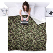 Forest Camouflage Background - A Background With Camouflage Pattern In Forest Colors. Blankets 93025515