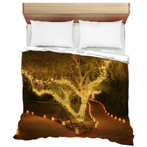 Forked Path Illuminated By Tree Lights And Luminarias Bedding 37547304