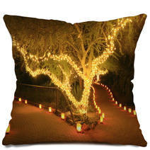 Forked Path Illuminated By Tree Lights And Luminarias Pillows 37547304