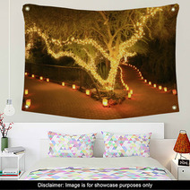 Forked Path Illuminated By Tree Lights And Luminarias Wall Art 37547304