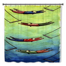 Four Businessmen In Mid-air As Circus Artists On Trapeze Bath Decor 5322095