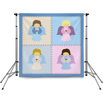 Four Little Angels On Patchwork Background Backdrops 34544194