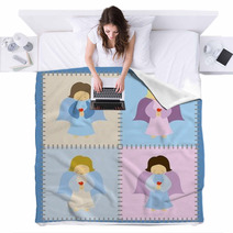 Four Little Angels On Patchwork Background Blankets 34544194