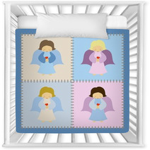 Four Little Angels On Patchwork Background Nursery Decor 34544194