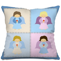 Four Little Angels On Patchwork Background Pillows 34544194