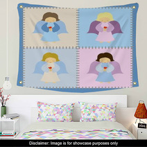 Four Little Angels On Patchwork Background Wall Art 34544194