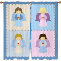 Four Little Angels On Patchwork Background Window Curtains 34544194