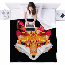 Fox Head In Geometric Pattern Vector Illustration Blankets 64433937