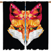 Fox Head In Geometric Pattern Vector Illustration Window Curtains 64433937