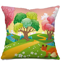 Fox In The Wood. Cartoon And Vector Scene. Isolated Objects Pillows 30794773