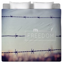 Freedom Quote Concept Barbed Wire Background Bedding 81885592