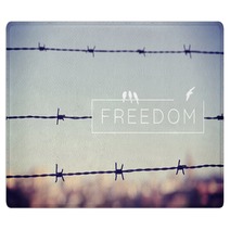 Freedom Quote Concept Barbed Wire Background Rugs 81885592