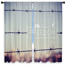 Freedom Quote Concept Barbed Wire Background Window Curtains 81885592