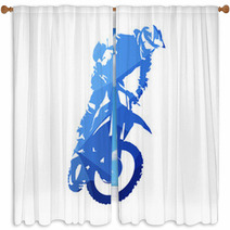 Freestyle Motocross Fmx Abstract Blue Geometric Vector Silhouette Window Curtains 199687182