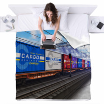 Freight Train With Cargo Containers Blankets 48207639