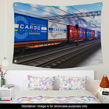 Freight Train With Cargo Containers Wall Art 48207639