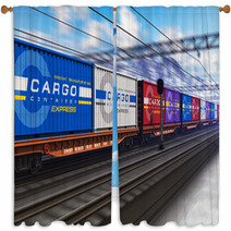 Freight Train With Cargo Containers Window Curtains 48207639