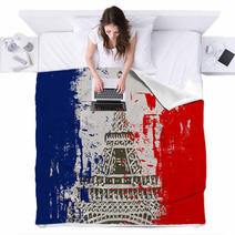 French Flag With Eiffel Tower Illustration Blankets 30196324