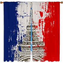 French Flag With Eiffel Tower Illustration Window Curtains 30196324
