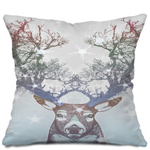 Frozen Tree Horn Deer Pillows 46554089