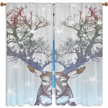 Frozen Tree Horn Deer Window Curtains 46554089