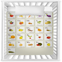 Fruits And Vegetables  Alphabet Cards , Illustration Nursery Decor 29293307