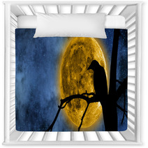 Full Moon Behind The Tree And A Raven On It. Nursery Decor 80723935