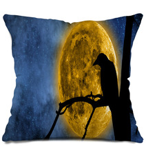 Full Moon Behind The Tree And A Raven On It. Pillows 80723935