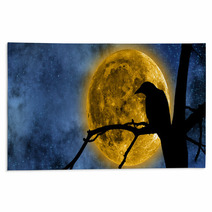 Full Moon Behind The Tree And A Raven On It. Rugs 80723935