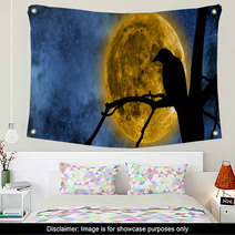 Full Moon Behind The Tree And A Raven On It. Wall Art 80723935