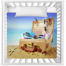 Full Open Suitcase On Tropical Beach Background Nursery Decor 64148002