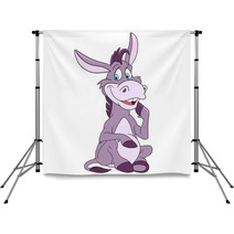 Funny And Happy Cartoon Donkey Is Sitting And Smiling Backdrops 99791829