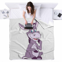 Funny And Happy Cartoon Donkey Is Sitting And Smiling Blankets 99791829
