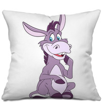 Funny And Happy Cartoon Donkey Is Sitting And Smiling Pillows 99791829