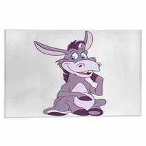 Funny And Happy Cartoon Donkey Is Sitting And Smiling Rugs 99791829