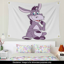 Funny And Happy Cartoon Donkey Is Sitting And Smiling Wall Art 99791829