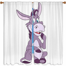Funny And Happy Cartoon Donkey Is Sitting And Smiling Window Curtains 99791829